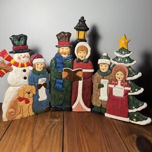 Tri-Fold Hinged Christmas Carolers Singing Victorian Family Resin Sturdy Heavy